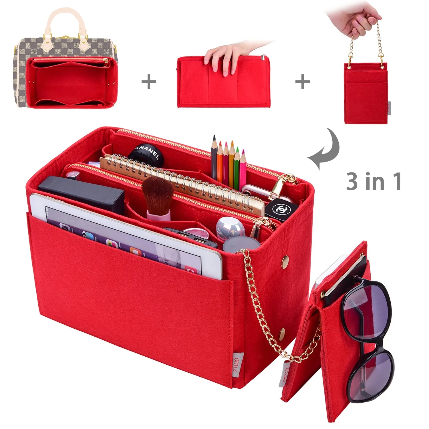 Purse Organizer With 2 Metal Zipper, Bag Organizer With RFID Blocking Pocket Purse Organizer insert | Louis Vuitton speedy 25 30