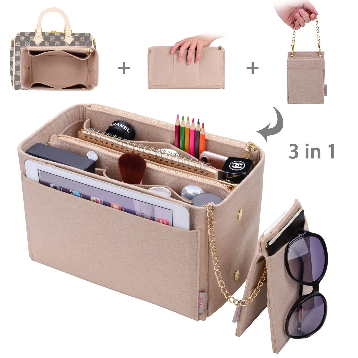 Purse Organizer With 2 Metal Zipper, Bag Organizer With RFID Blocking Pocket Purse Organizer insert | Louis Vuitton speedy 25 30