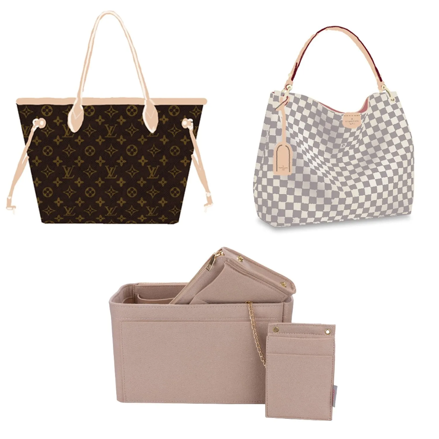 Purse Organizer With 2 Metal Zipper, Bag Organizer With RFID Blocking Pocket Purse Organizer insert | Louis Vuitton speedy 25 30