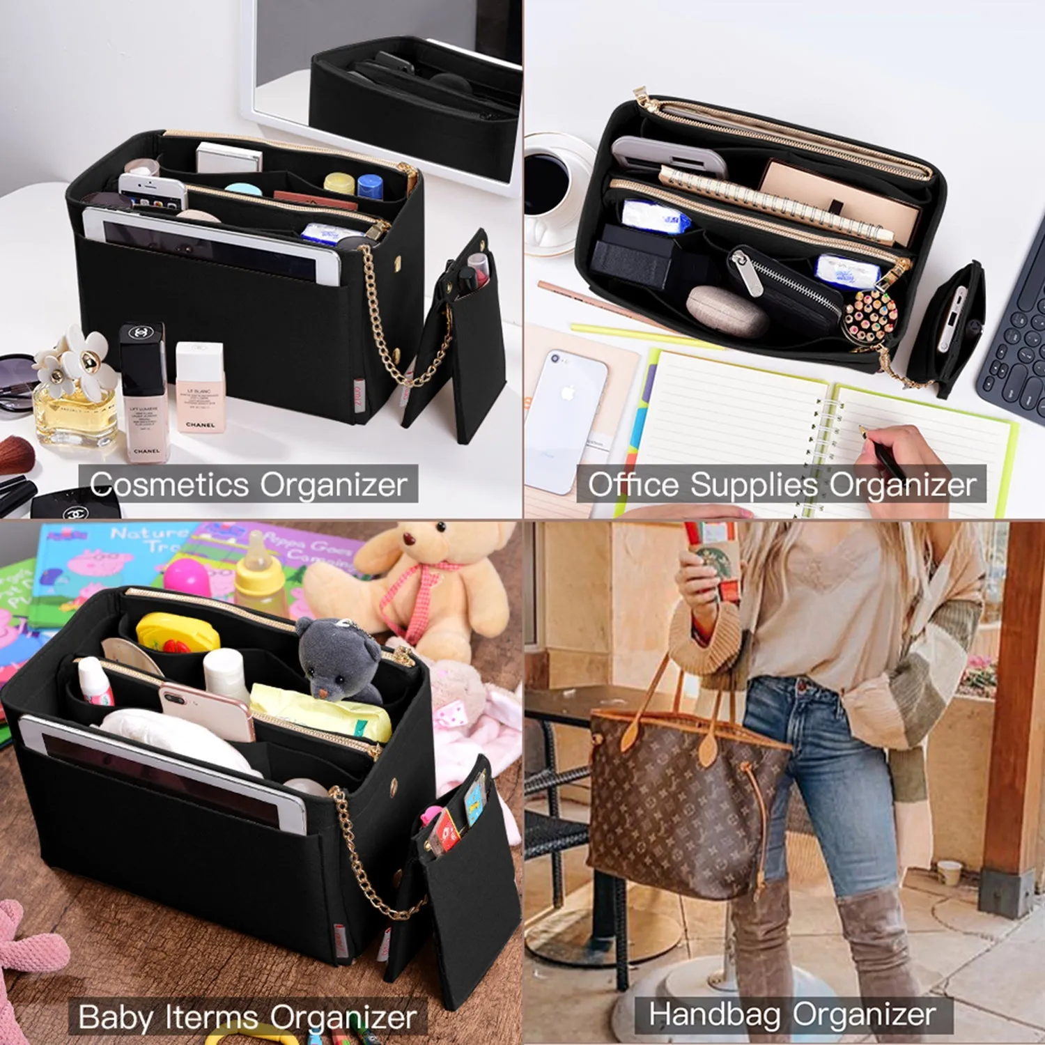 Purse Organizer With 2 Metal Zipper, Bag Organizer With RFID Blocking Pocket Purse Organizer insert | Louis Vuitton speedy 25 30