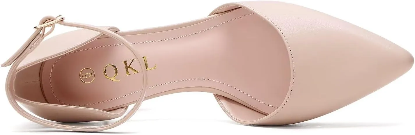 QKL Women's Closed Toe Pointed Heels Pumps