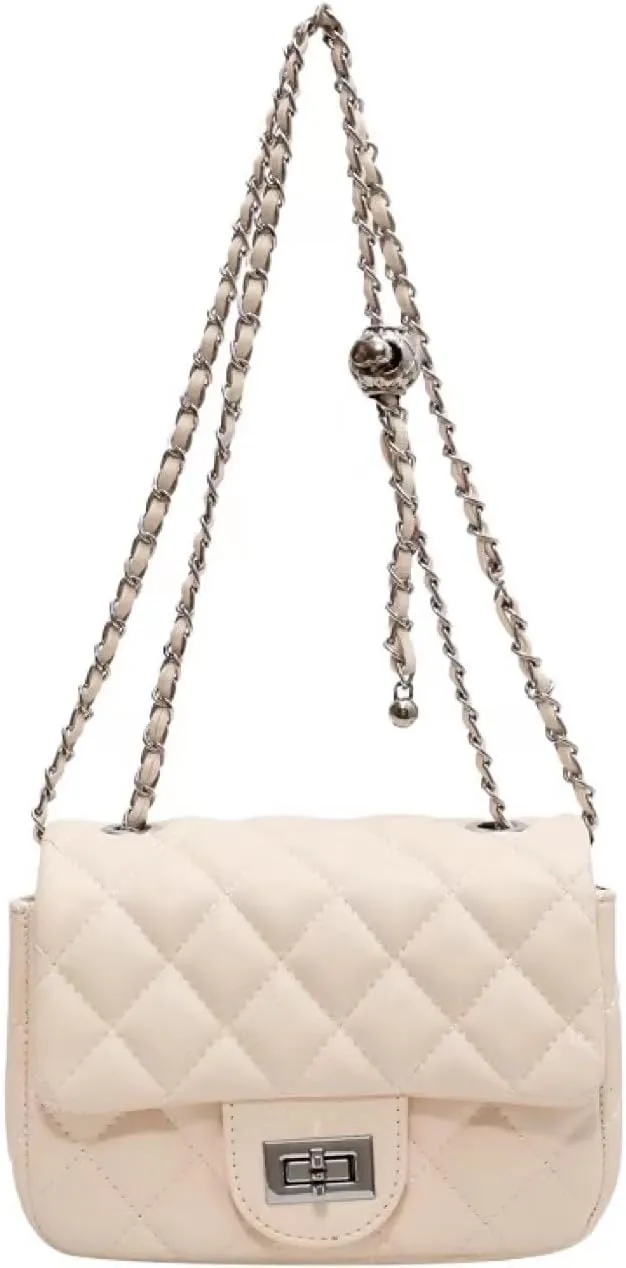 Quilted Crossbody Bag Faux Leather Trendy Shoulder Purses with Chain Strap Stylish Clutch Purse for Women Ladies