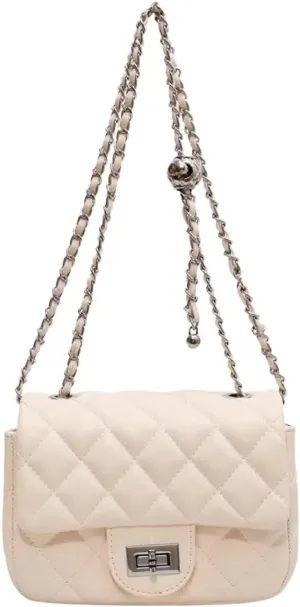 Quilted Crossbody Bag Faux Leather Trendy Shoulder Purses with Chain Strap Stylish Clutch Purse for Women Ladies