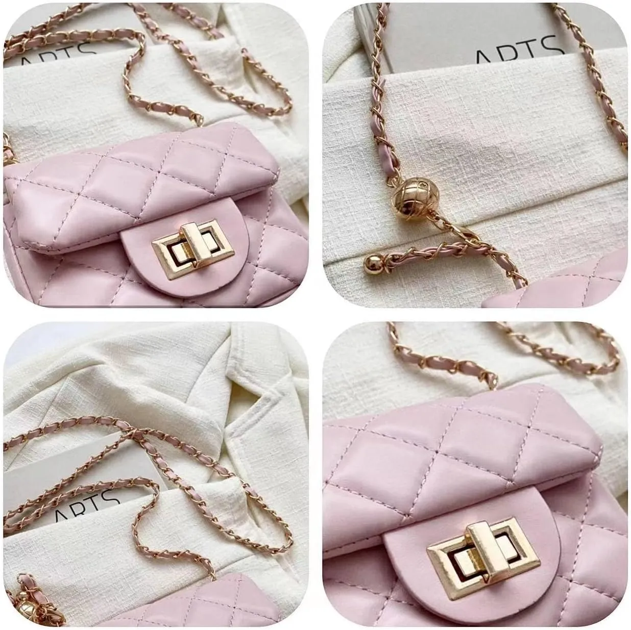 Quilted Crossbody Bag Faux Leather Trendy Shoulder Purses with Chain Strap Stylish Clutch Purse for Women Ladies