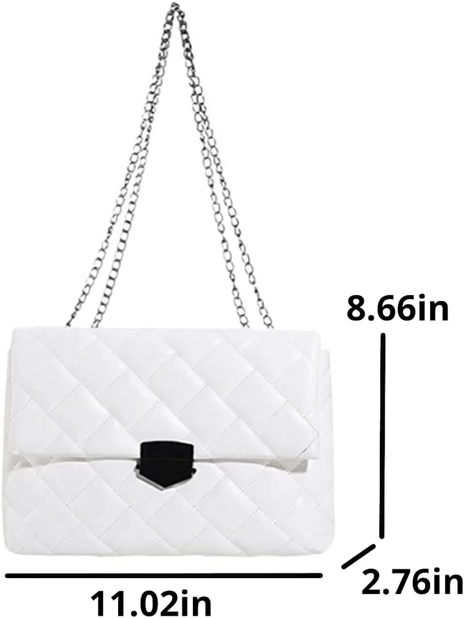 Quilted Crossbody Bag Vegan Faux Leather Trendy Shoulder Purses with Chain Strap Stylish Clutch Purse for Women Ladies