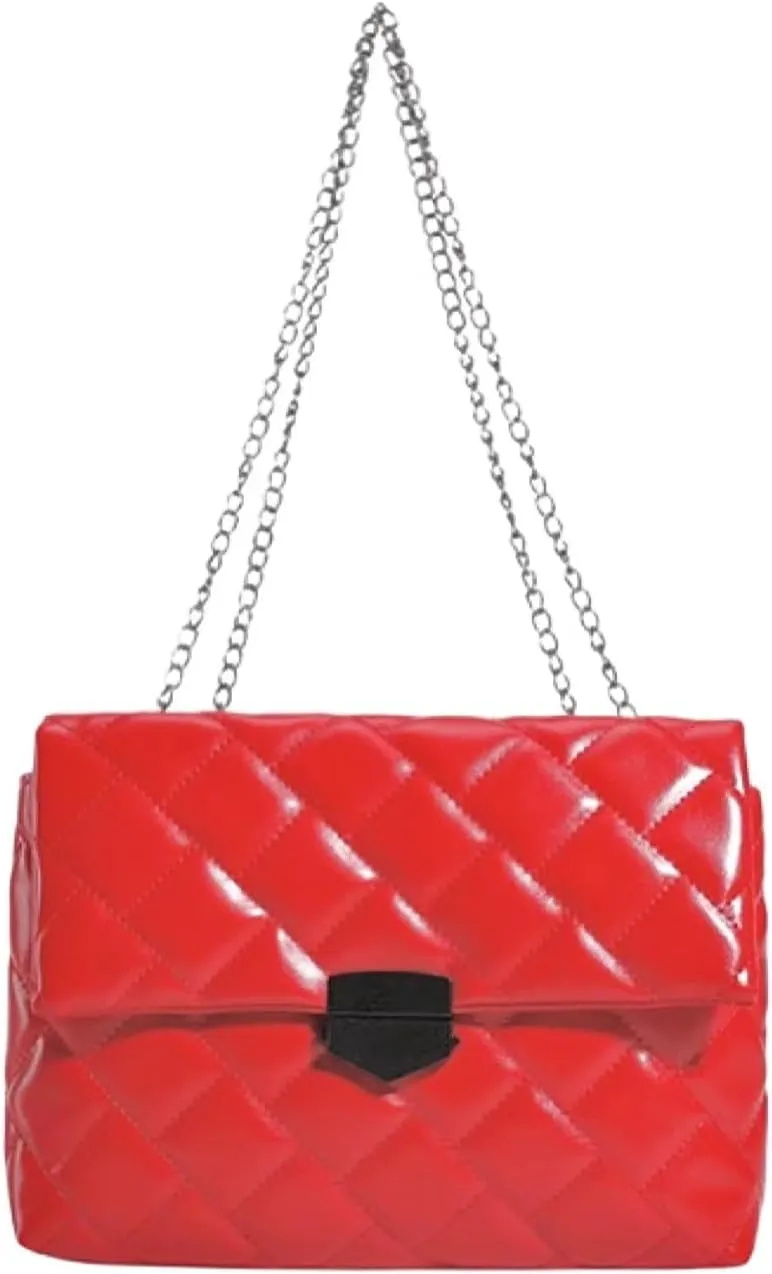 Quilted Crossbody Bag Vegan Faux Leather Trendy Shoulder Purses with Chain Strap Stylish Clutch Purse for Women Ladies