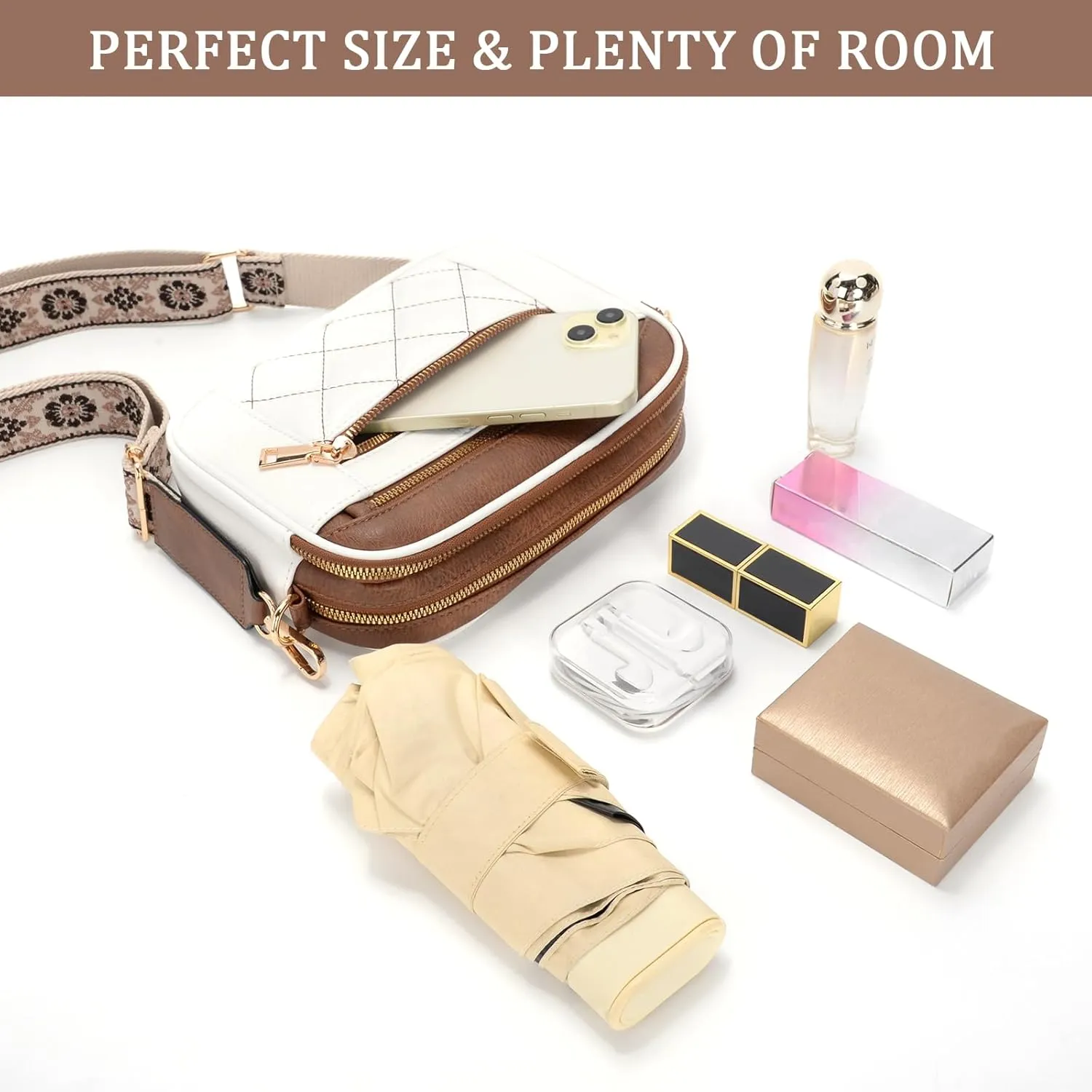 Quilted Crossbody Bags For Women With Wide Strap Vegan Leather Designer Shoulder Handbags Small Purse