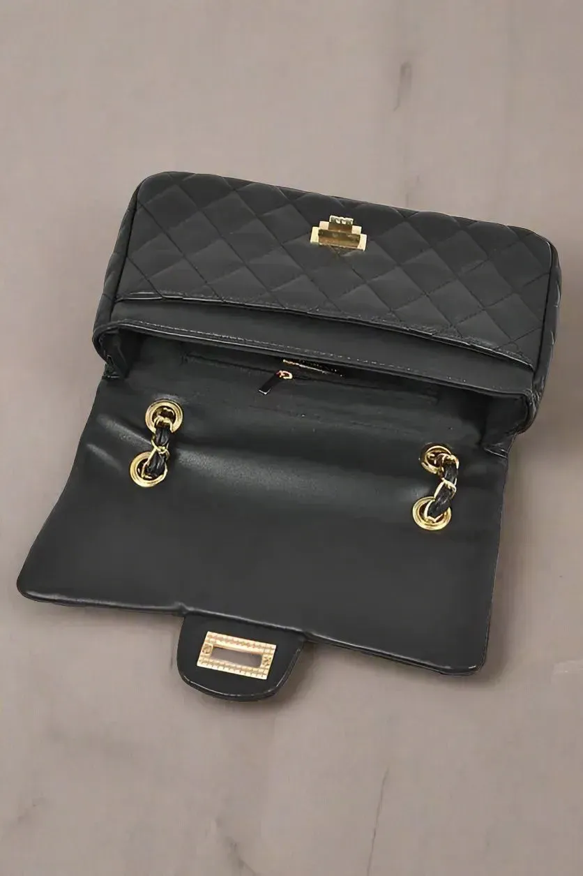 Quilted Turn Lock Convertible Shoulder Bag