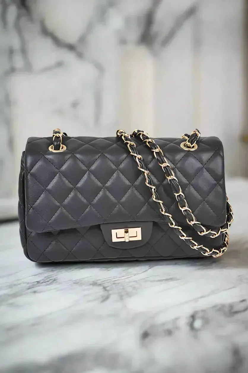 Quilted Turn Lock Convertible Shoulder Bag