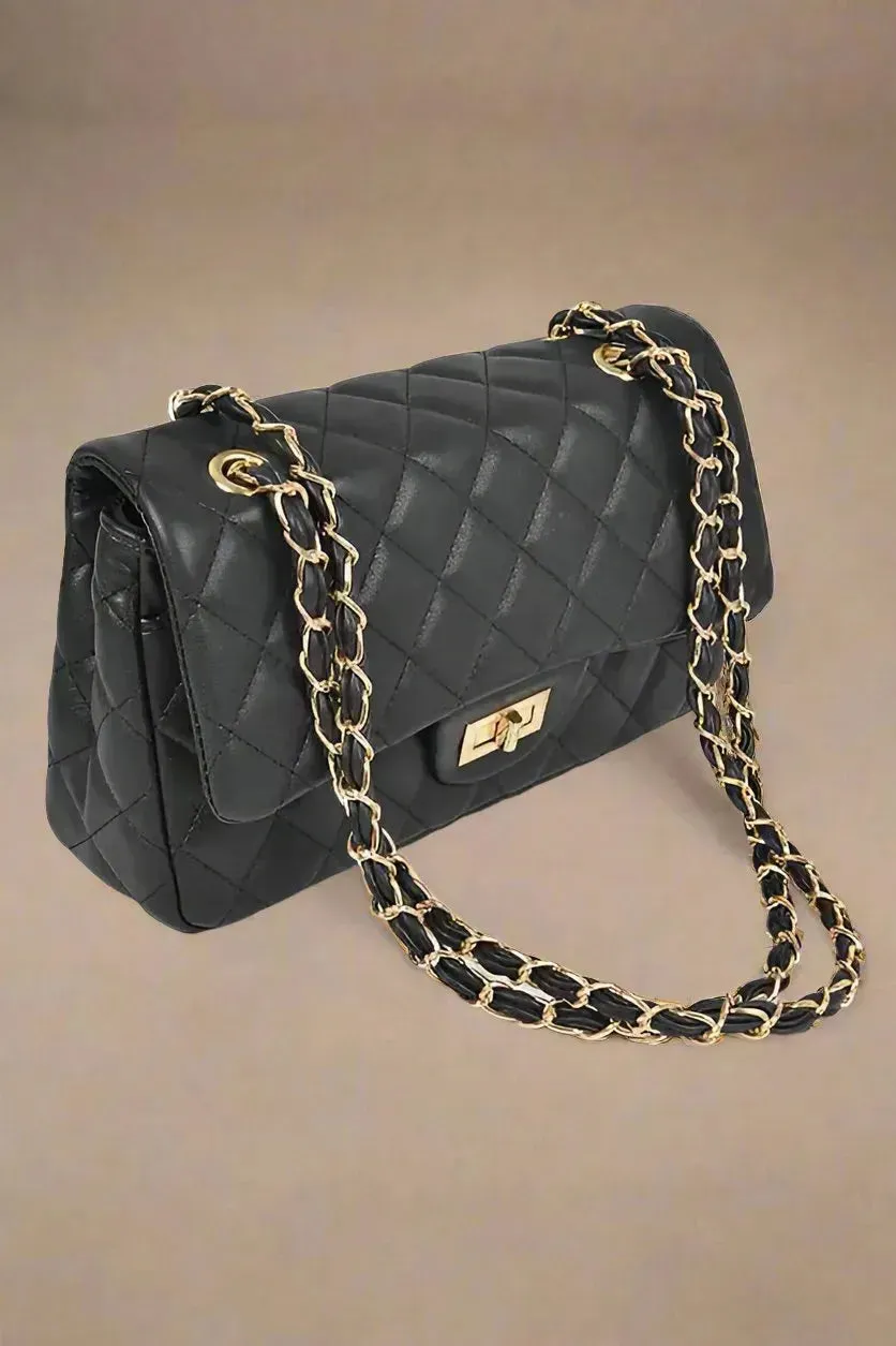 Quilted Turn Lock Convertible Shoulder Bag
