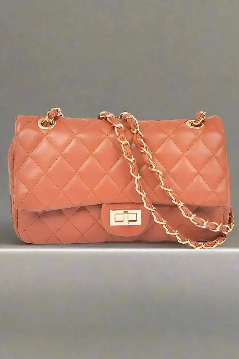Quilted Turn Lock Convertible Shoulder Bag