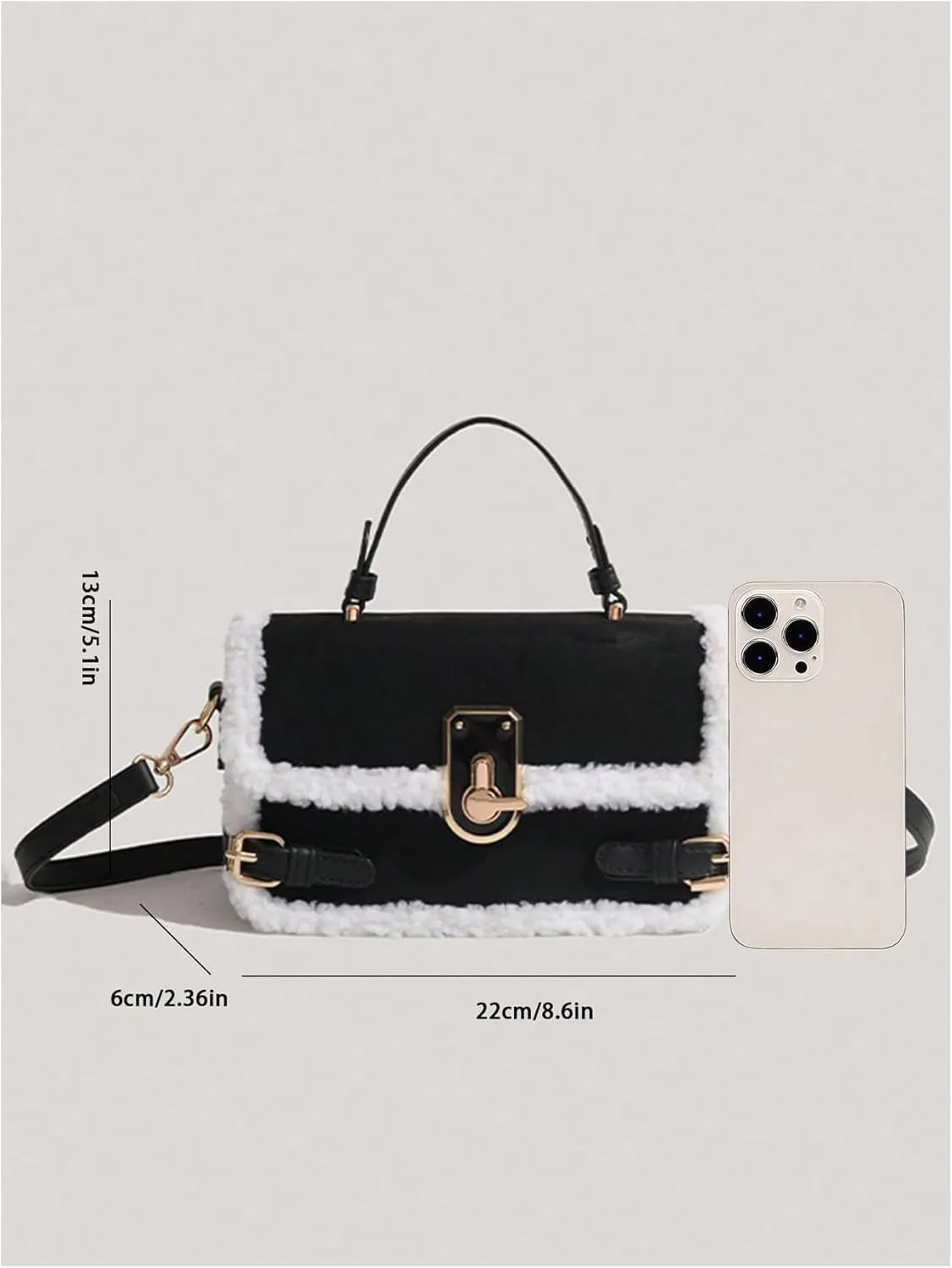 QWINEE Women's Faux Wool Top Handle Crossbody Bag Fuzzy Tote Bag Flap Handbag Faux Fur Bag Furry Purse