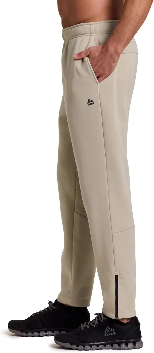 RBX Men's Fleece Sweatpants, Adjustable Leg Opening Fleece Pants Cold Weather Workout Pants with Pockets, Ankle Zippers