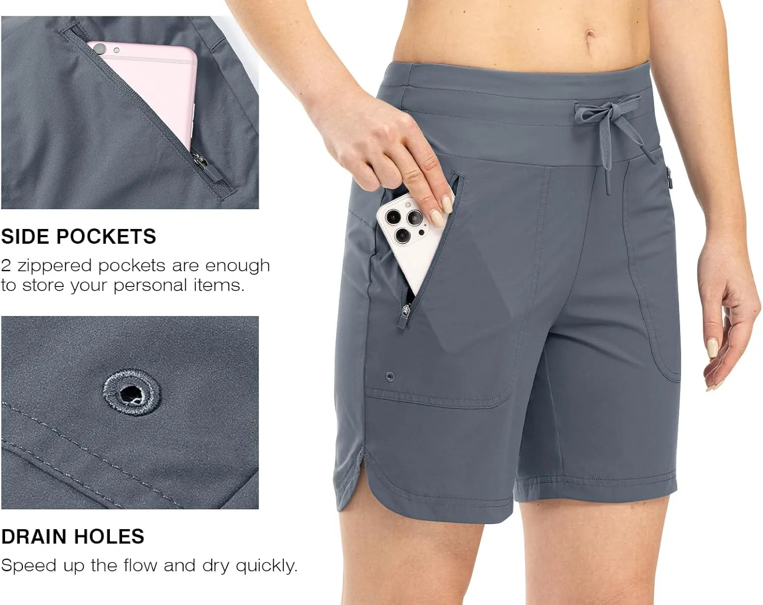 Rdruko Women's Swim Board Shorts with Liner 7" High Waisted UPF 50  Beach Trunks Shorts