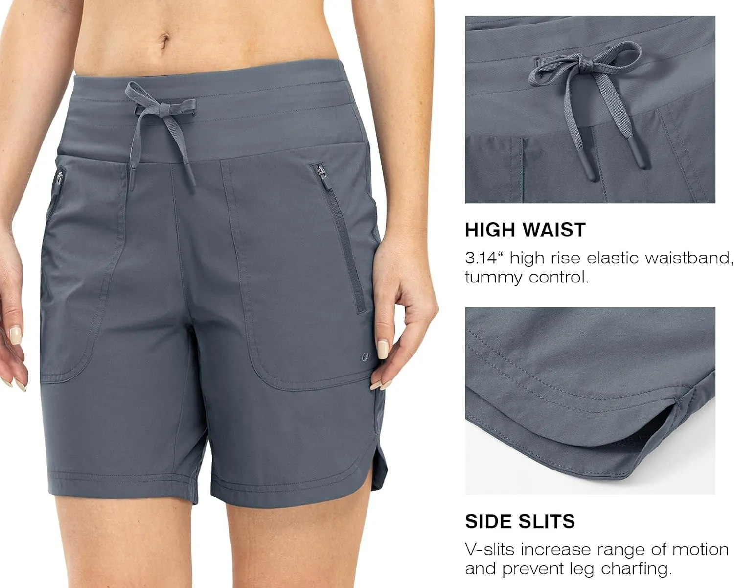 Rdruko Women's Swim Board Shorts with Liner 7" High Waisted UPF 50  Beach Trunks Shorts