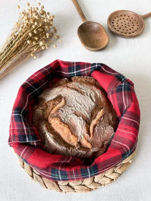 Red Tartan Linen Bread Bag