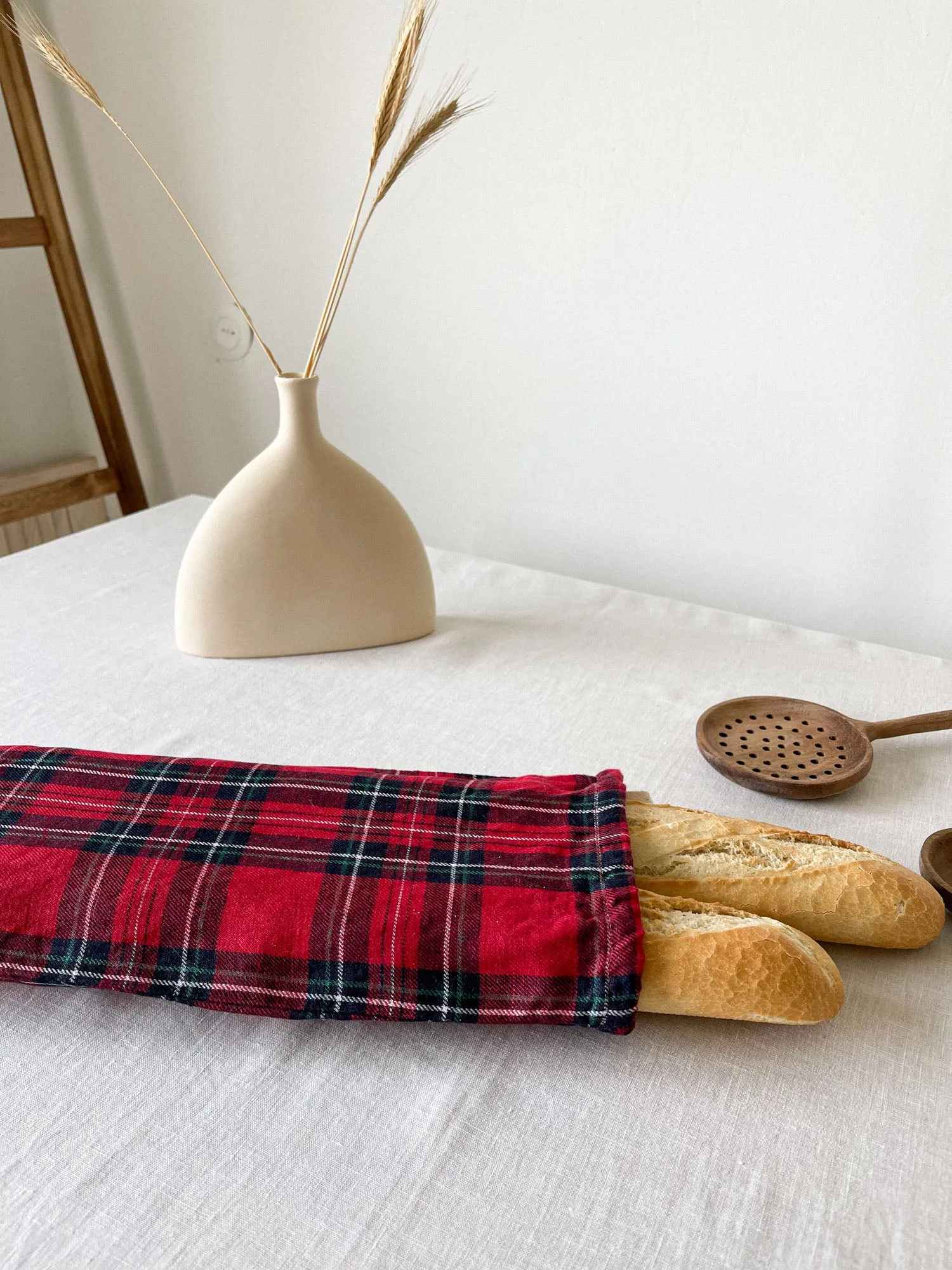 Red Tartan Linen Bread Bag