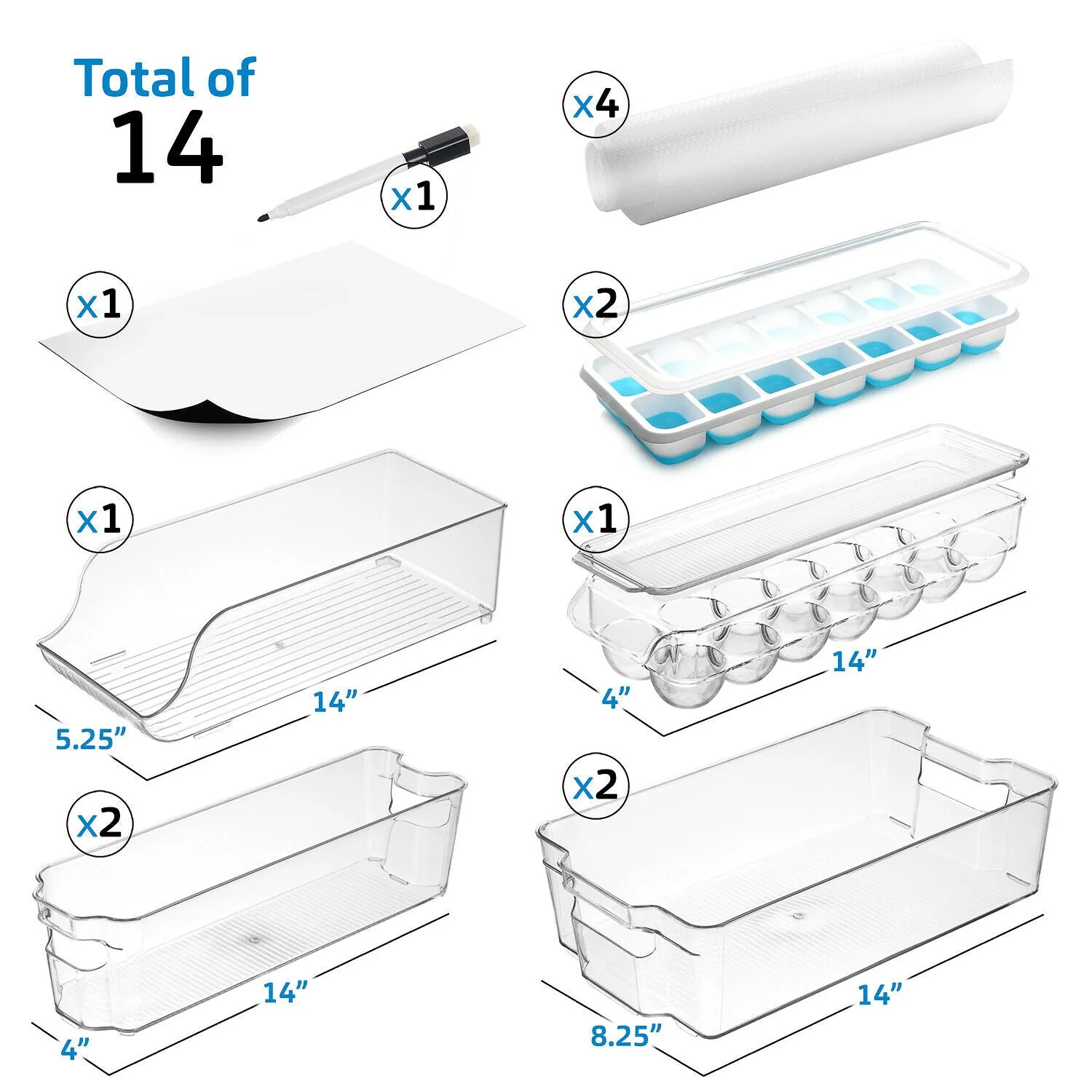 Refrigerator Organizer Storage Bins - Clear Plastic Containers 14pcs