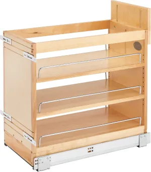 Rev-A-Shelf 11" Pullout Storage Organizer for Base Kitchen/Bathroom Cabinets, Spice Rack/Pantry Shelves with Soft-Close Slides, Wood, 448-BDDSC-11C