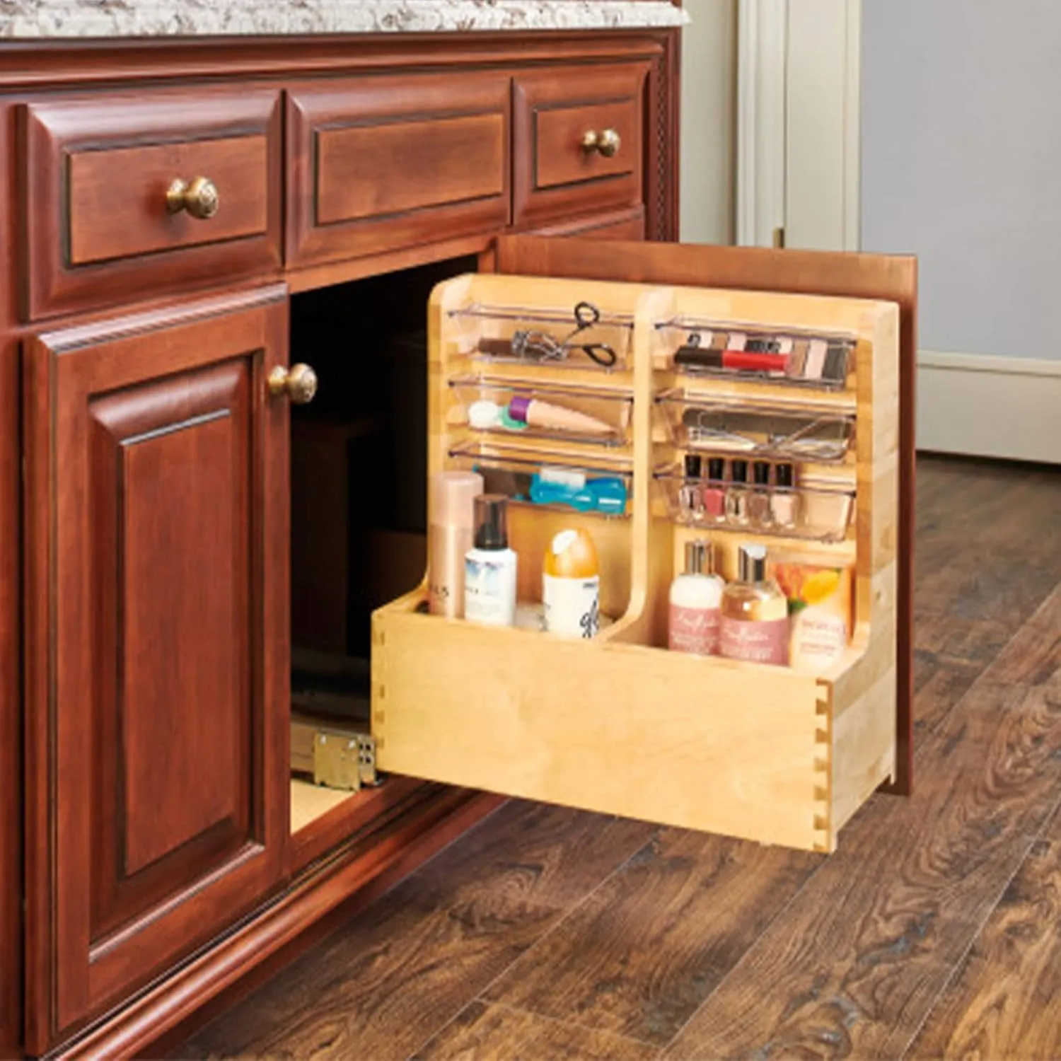 Rev-A-Shelf 30" Wood Vanity Sink Pull Out Organizer Cabinet Storage with Soft-Close for Kitchen or Bathroom, Maple Wood, 441-15VSBSC-1