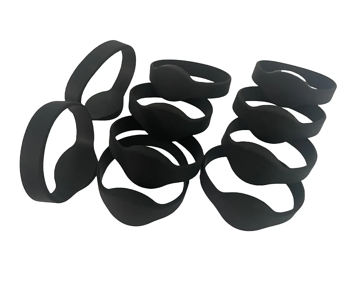 RFID Bracelet 13.56 mhz MIFARE Classic 1K Silicone Wristband (Pack of 10) (Black)