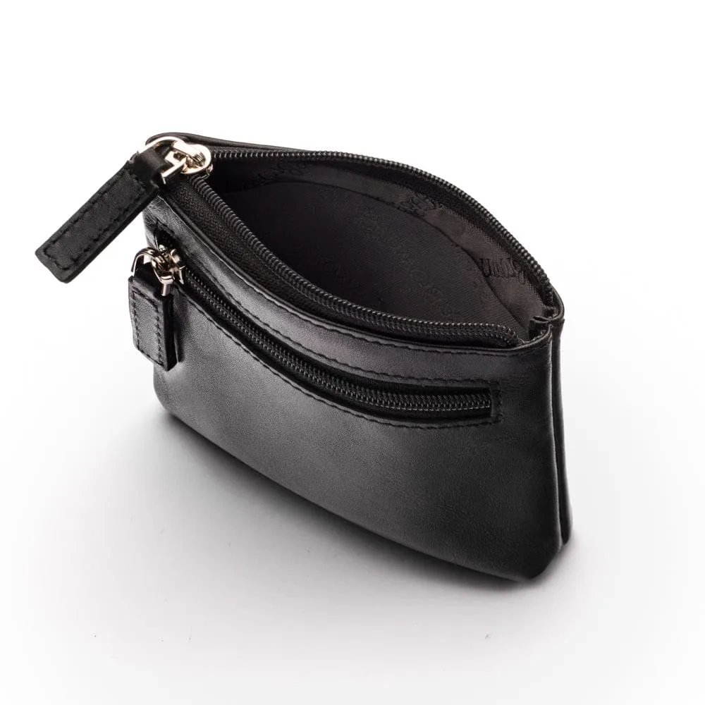 RFID Small Leather Zip Coin Pouch - Black