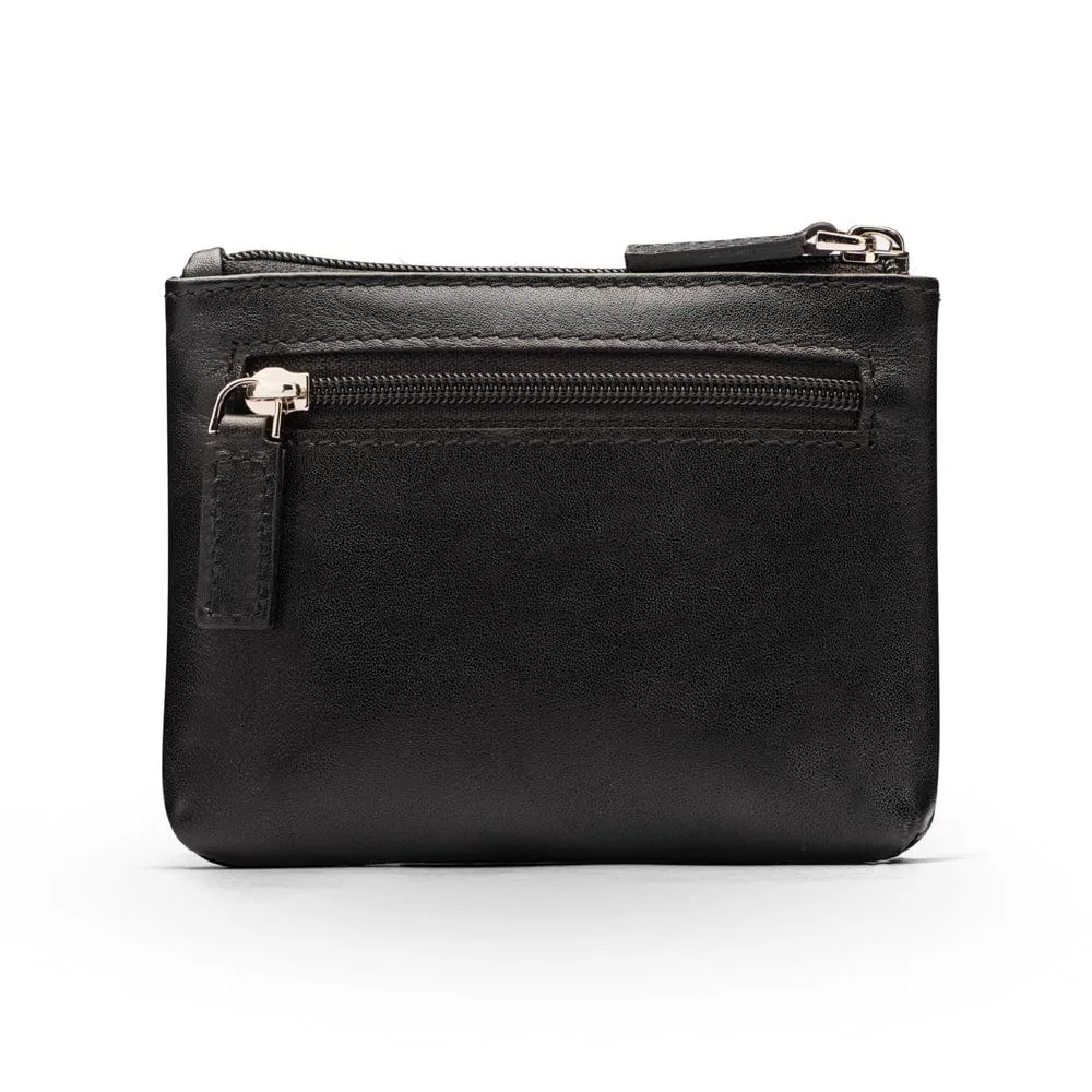 RFID Small Leather Zip Coin Pouch - Black