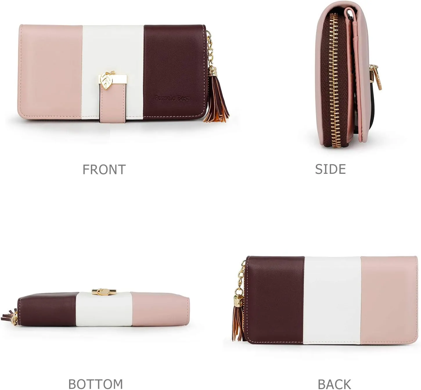 RFID Wallets for Women with Multiple Card Slots and Cellphone Compartment, womens wallet (Apricot/White/Wine Red)