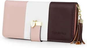 RFID Wallets for Women with Multiple Card Slots and Cellphone Compartment, womens wallet (Apricot/White/Wine Red)