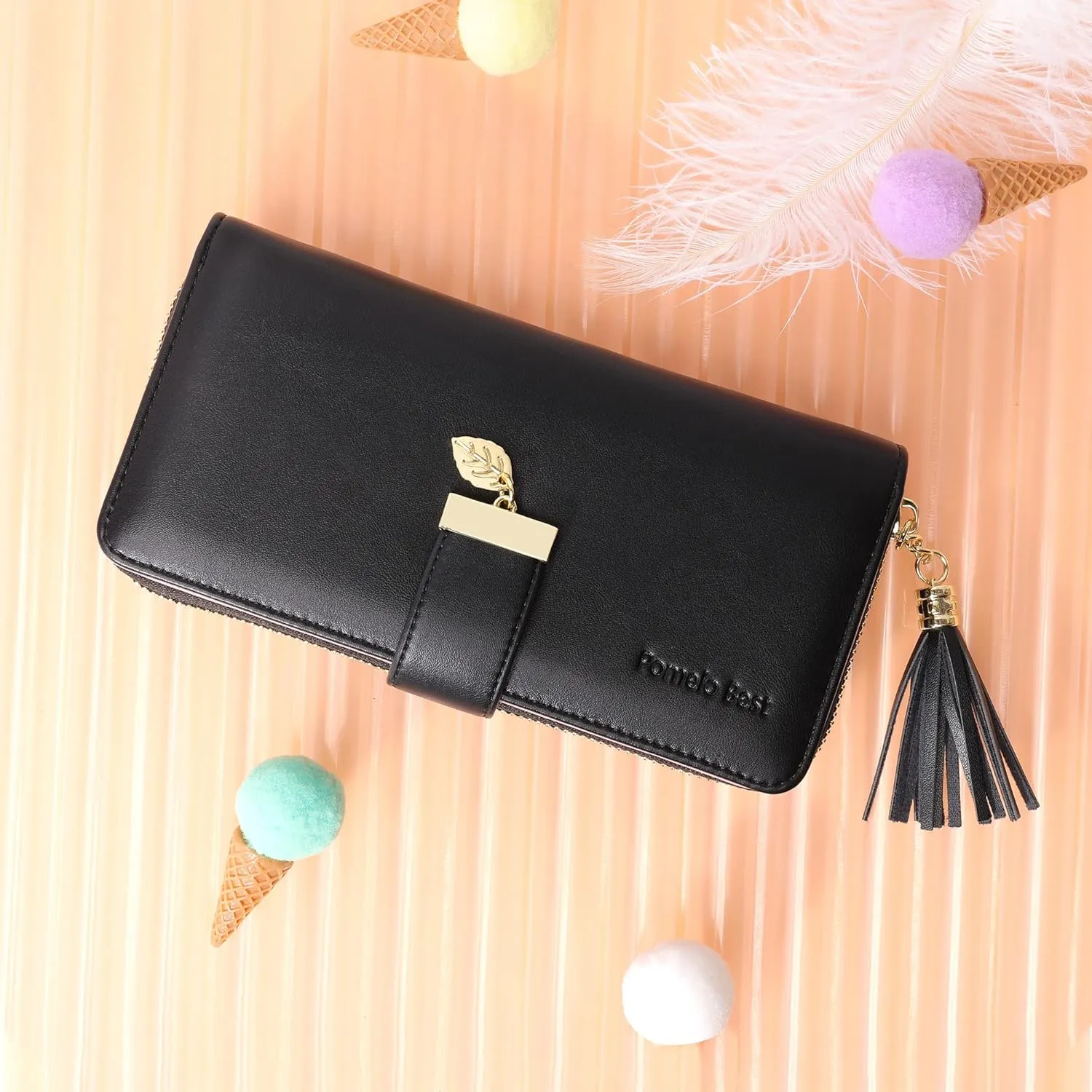 RFID Wallets for Women with Multiple Card Slots and Cellphone Compartment, womens wallet (black)