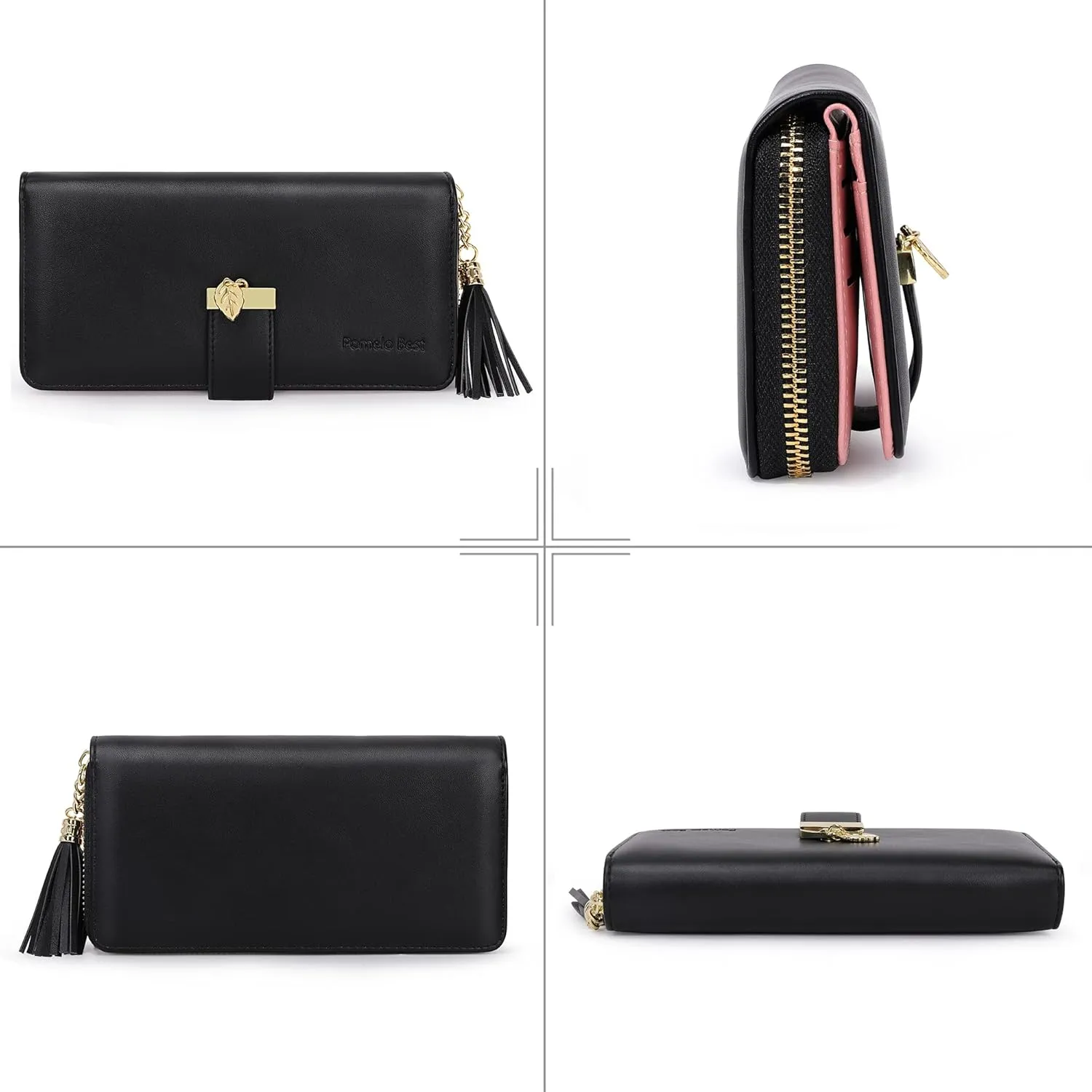 RFID Wallets for Women with Multiple Card Slots and Cellphone Compartment, womens wallet (black)