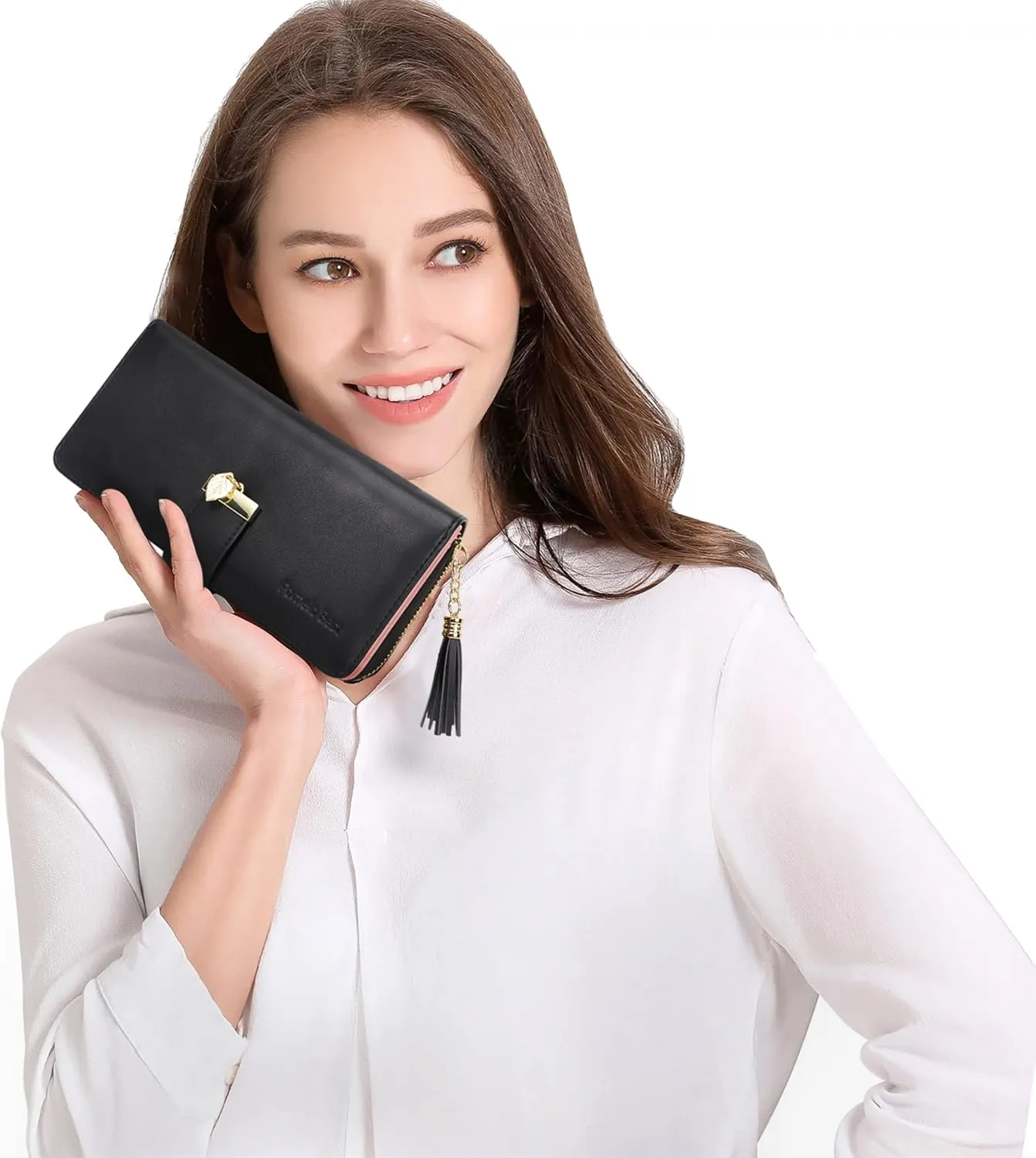 RFID Wallets for Women with Multiple Card Slots and Cellphone Compartment, womens wallet (black)