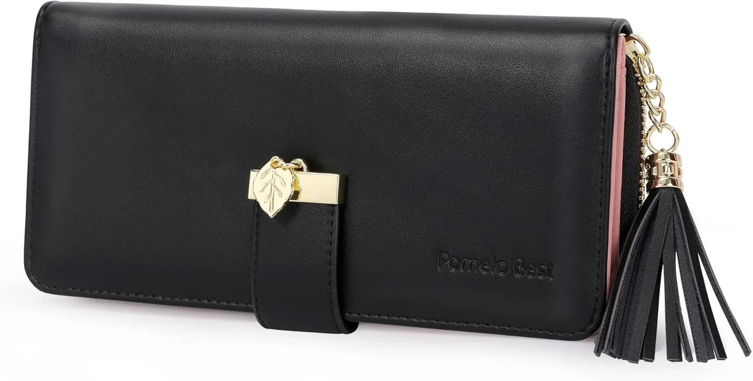 RFID Wallets for Women with Multiple Card Slots and Cellphone Compartment, womens wallet (black)
