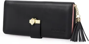 RFID Wallets for Women with Multiple Card Slots and Cellphone Compartment, womens wallet (black)