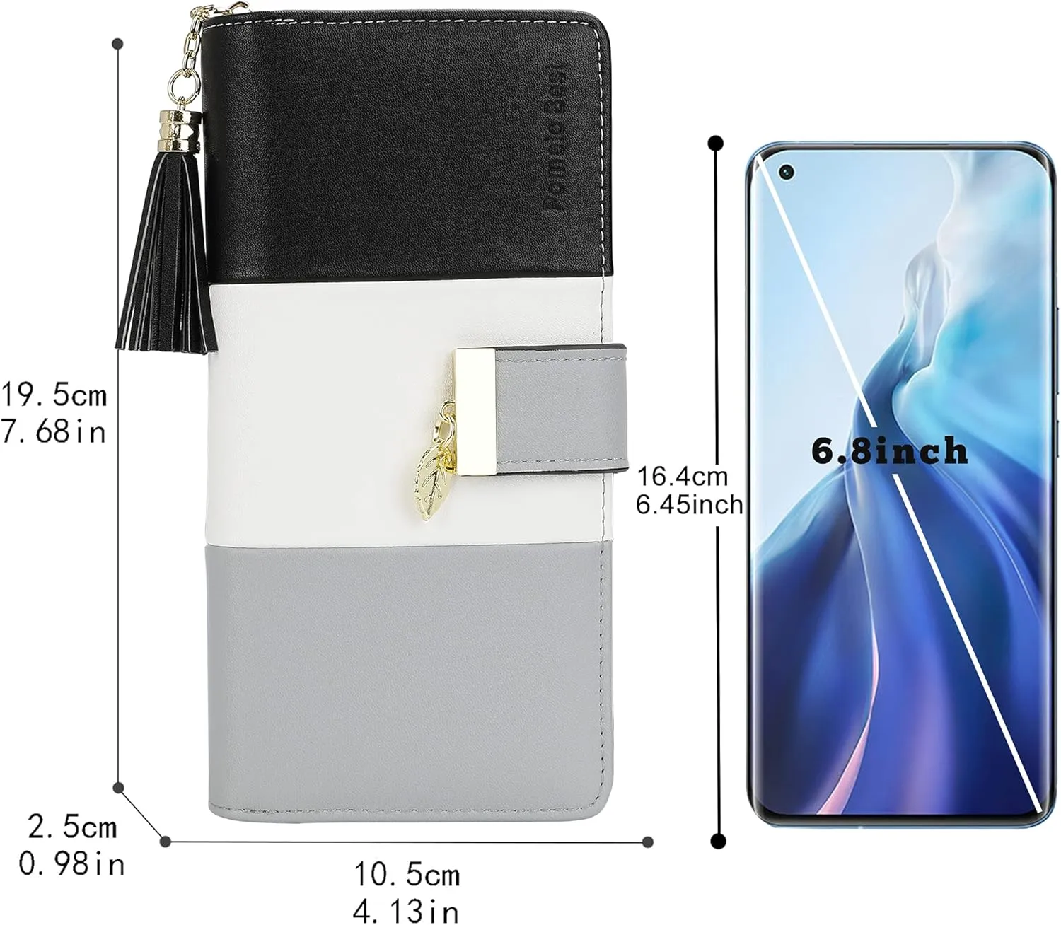 RFID Wallets for Women with Multiple Card Slots and Cellphone Compartment, womens wallet (black/white/grey))