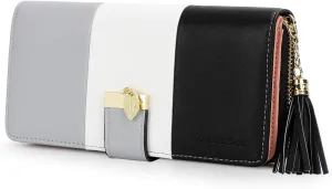 RFID Wallets for Women with Multiple Card Slots and Cellphone Compartment, womens wallet (black/white/grey))