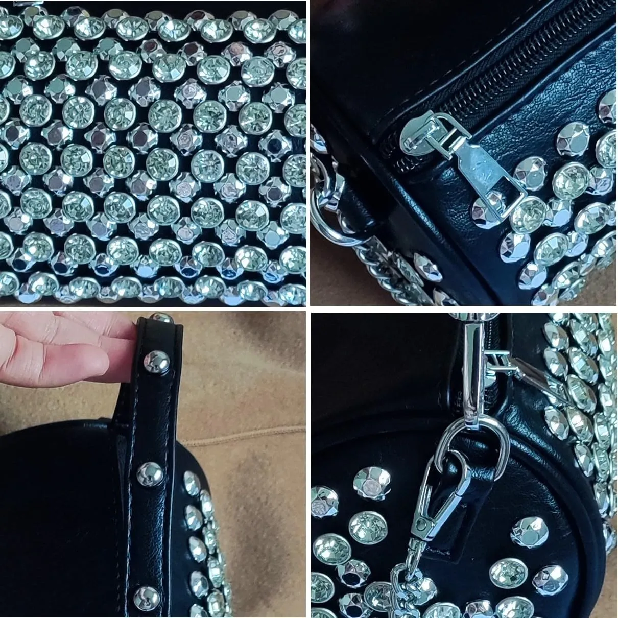Rhinestone Cylinder Crossbody Bag Sparkling Barrel Purse Mini Tote for Women