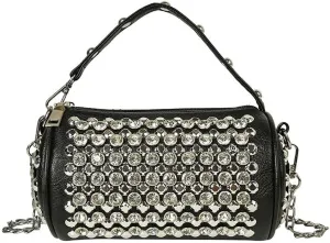 Rhinestone Cylinder Crossbody Bag Sparkling Barrel Purse Mini Tote for Women