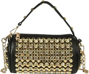 Rhinestone Cylinder Crossbody Bag Sparkling Barrel Purse Mini Tote for Women