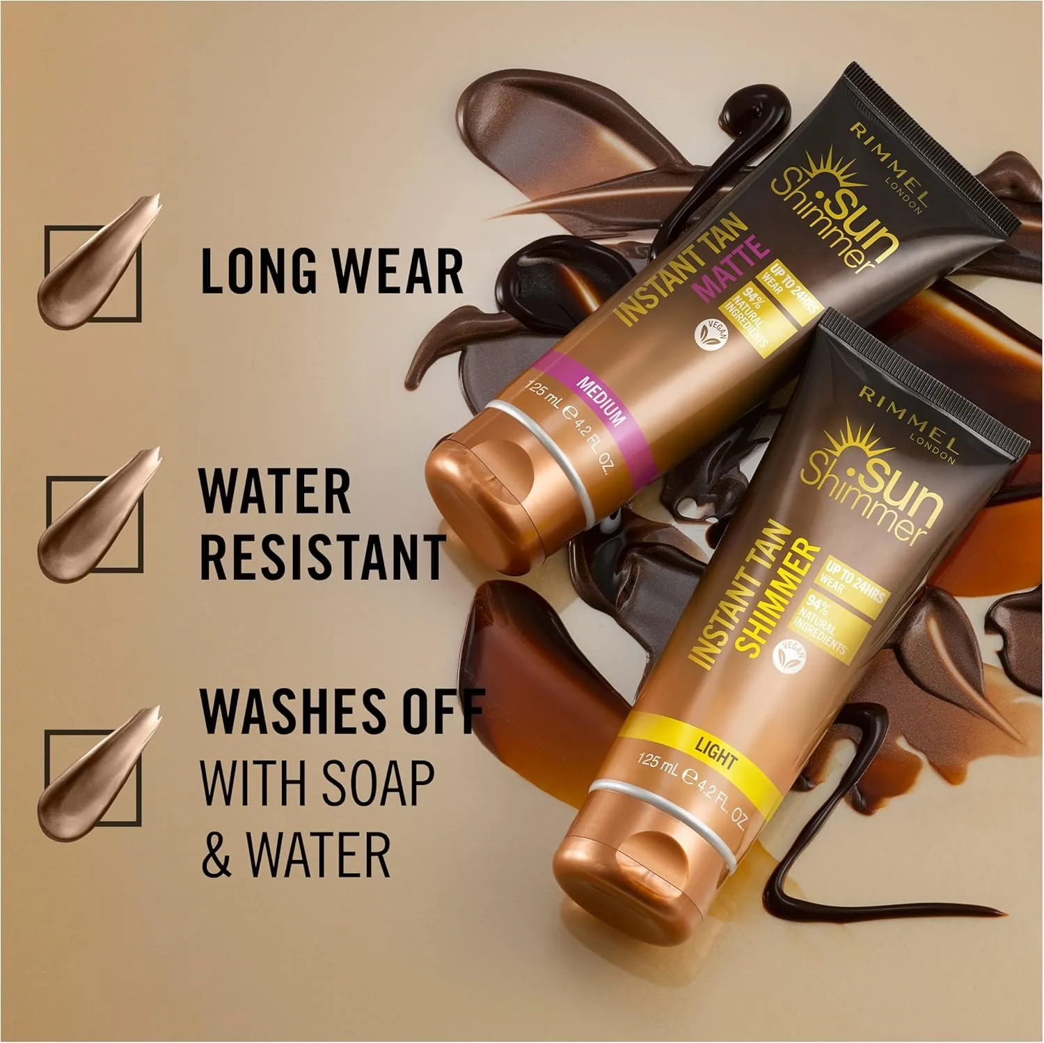 Rimmel Sunshimmer Water Resistant Instant Tan Wash Off Shimmer - Light