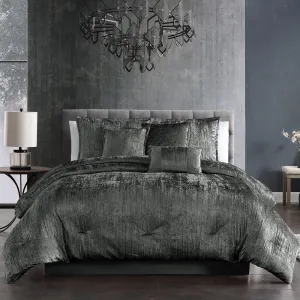 Riverbrook Home Turin Luxury Plush Comforter Set, King, Charcoal, 7-Piece Set