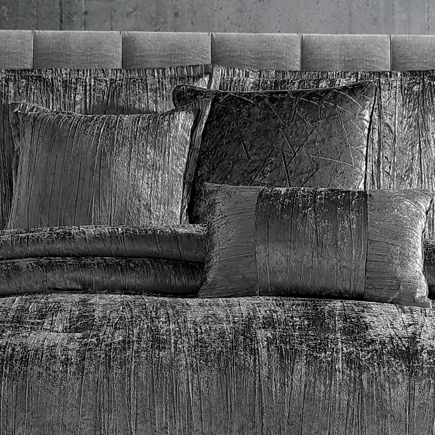 Riverbrook Home Turin Luxury Plush Comforter Set, King, Charcoal, 7-Piece Set