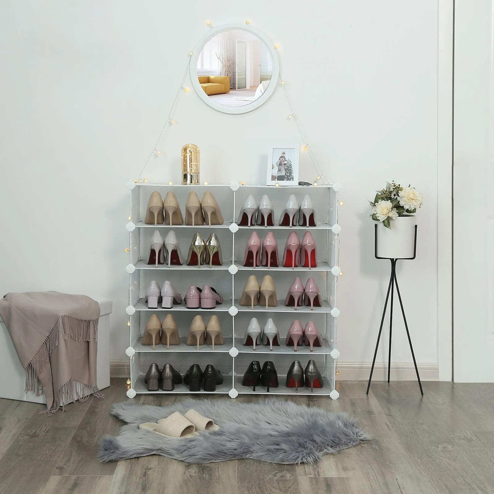 Rootz 12 Cube White Storage Organizer - Metal Grids - Modular Shelving - Powder-coated Iron - ABS Plastic - 89cm x 32.5cm x 90cm