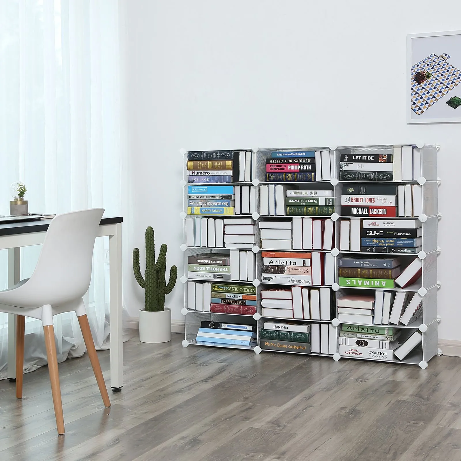 Rootz 12 Cube White Storage Organizer - Metal Grids - Modular Shelving - Powder-coated Iron - ABS Plastic - 89cm x 32.5cm x 90cm