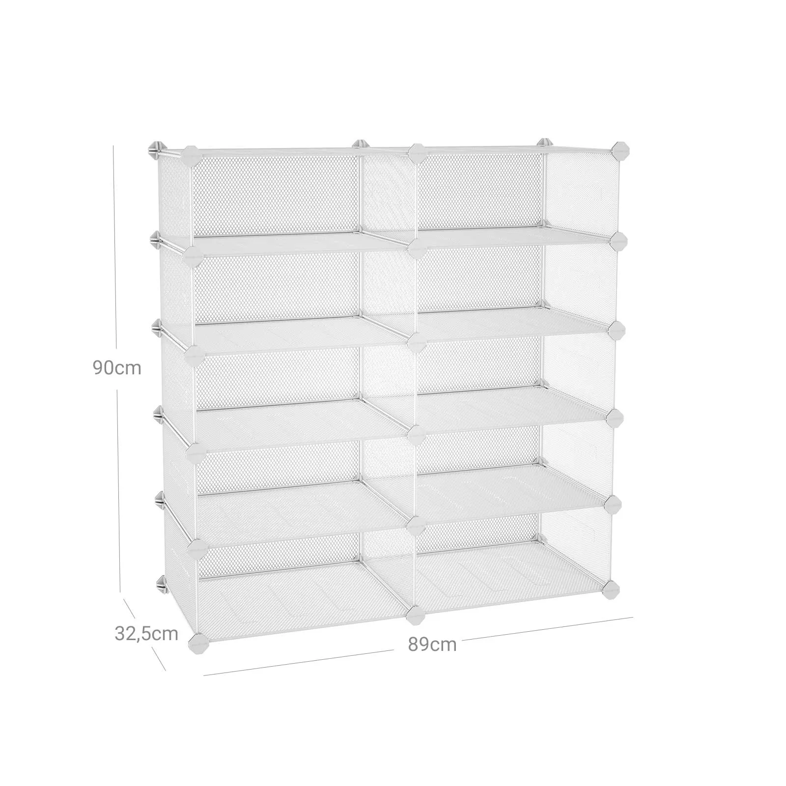 Rootz 12 Cube White Storage Organizer - Metal Grids - Modular Shelving - Powder-coated Iron - ABS Plastic - 89cm x 32.5cm x 90cm