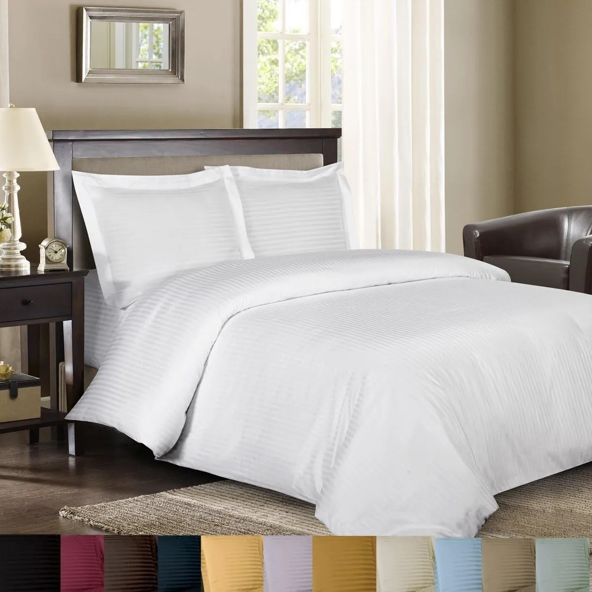 Royal Hotel Bedding 8pc Queen Size Bed-in-a-Bag Striped Tan 600-Thread-Count Siberian Goose Down Alternative Comforter 100 Percent Cotton - Includes Sheets and Duvet Cover Sets