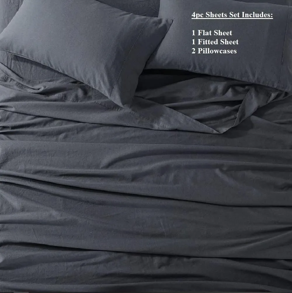 Royal Tradition Belgian Flax Linen-Cotton Blend Medium Warmth 8PC Bedding Set Includes: Sheets and Duvet Cover Sets with Down Alternative Comforter, (Queen Size, Charcoal)