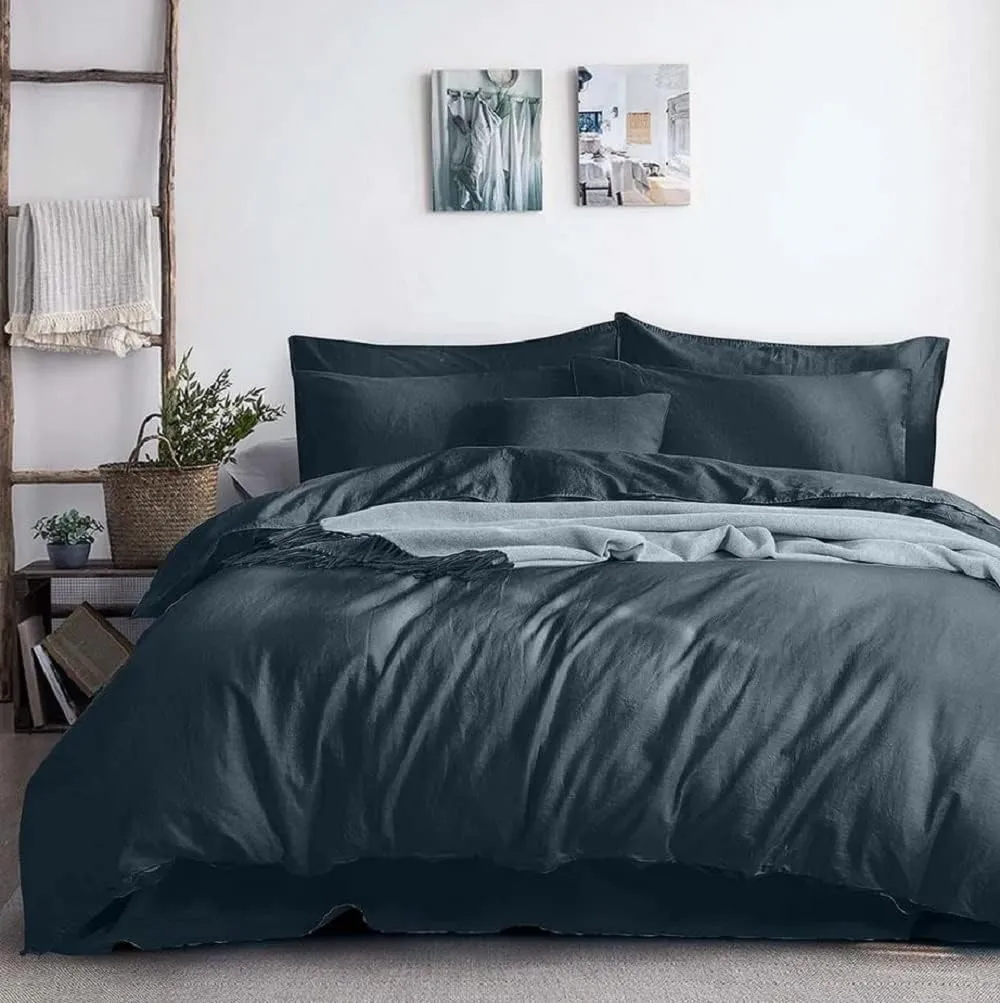 Royal Tradition Belgian Flax Linen-Cotton Blend Medium Warmth 8PC Bedding Set Includes: Sheets and Duvet Cover Sets with Down Alternative Comforter, (Queen Size, Charcoal)