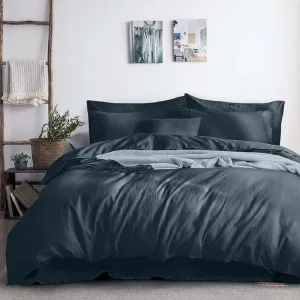 Royal Tradition Belgian Flax Linen-Cotton Blend Medium Warmth 8PC Bedding Set Includes: Sheets and Duvet Cover Sets with Down Alternative Comforter, (Queen Size, Charcoal)