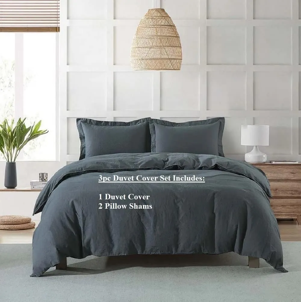 Royal Tradition Belgian Flax Linen-Cotton Blend Medium Warmth 8PC Bedding Set Includes: Sheets and Duvet Cover Sets with Down Alternative Comforter, (Queen Size, Charcoal)